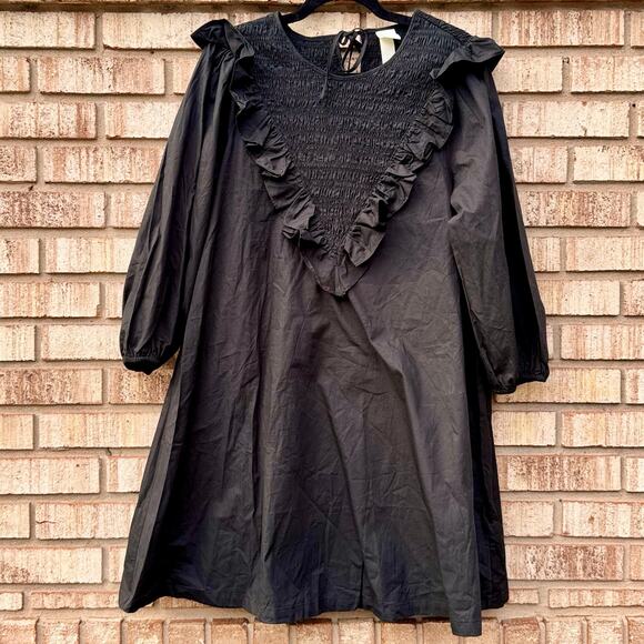 H&M Trend Conscious Short A-LIne Black Ruffle-trimmed Medium Cotton Dress - Picture 8 of 16